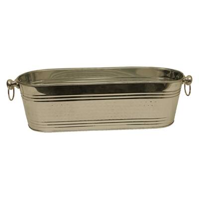 Oval Metal Waterproof Beverage Container with A Polished Silver, 21", Hammered Metal Finish