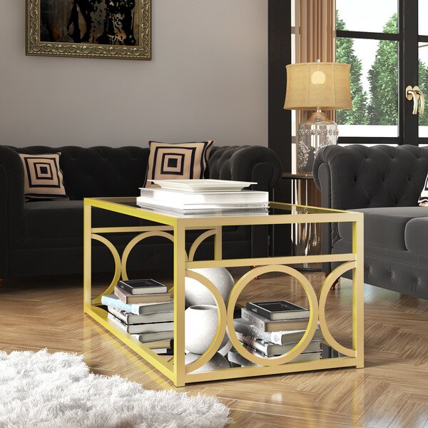 Shop LYKE Home Goldtone Metal/ Glass Contemporary Coffee Table with