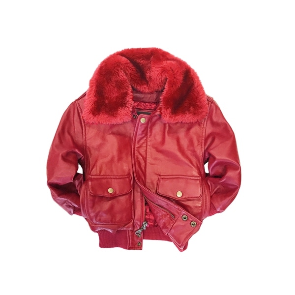 Maverick Kid's Red Genuine Leather Pilot Bomber Jacket