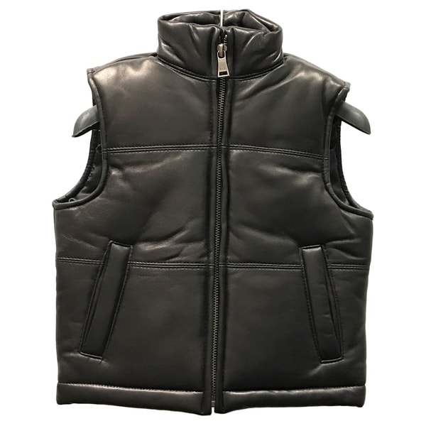 Kids' Black Lamb Leather Padded Vest