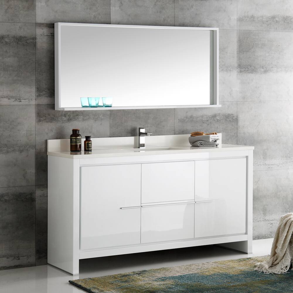 Fresca Allier White 60-inch Modern Single-sink Bathroom Vanity With Mirror