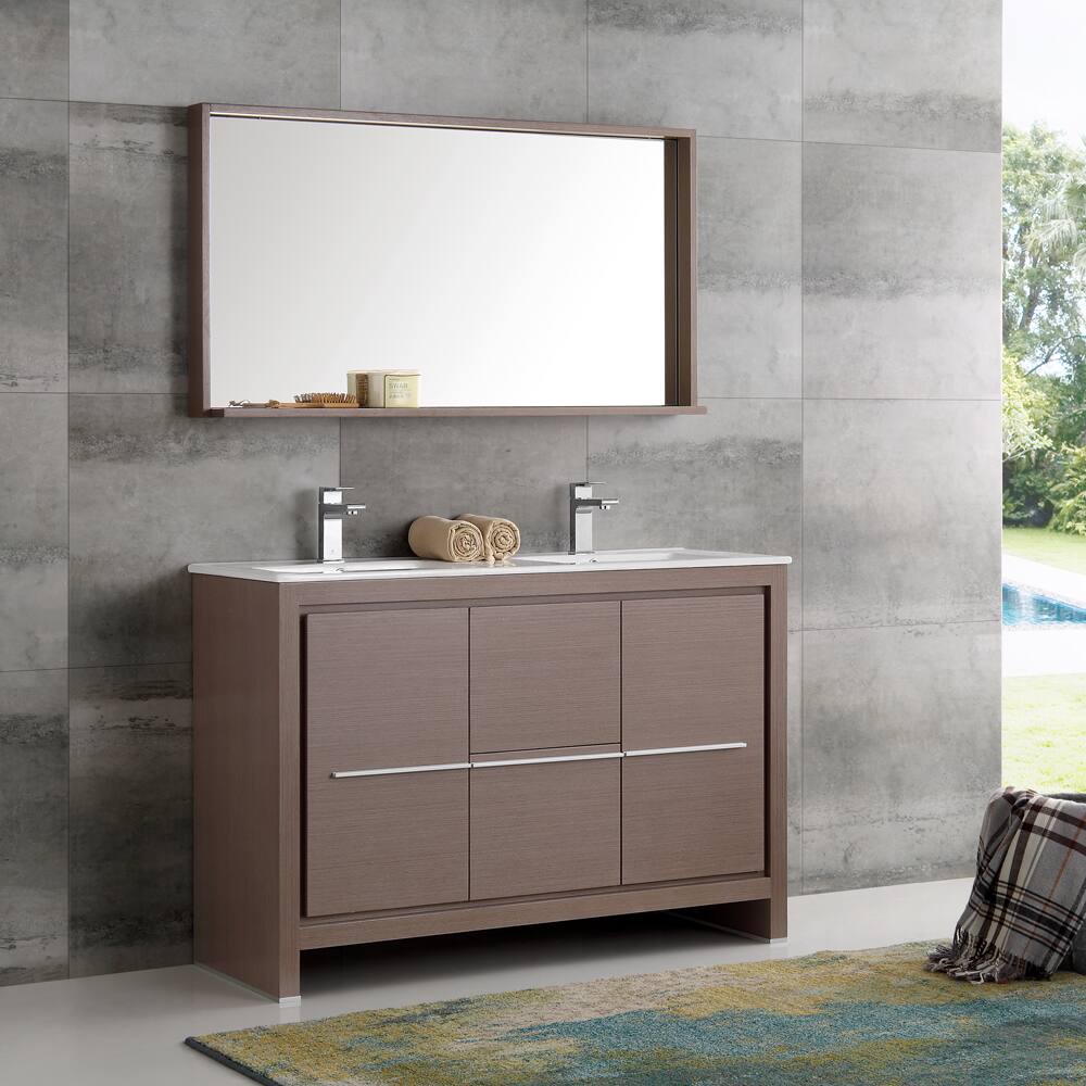 Fresca Allier Grey Oak 48-inch Modern Double-sink Bathroom Vanity with Mirror