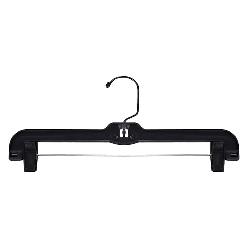 NAHANCO 14" Black Plastic Skirt/Slack Hangers w/Black Long Hook and