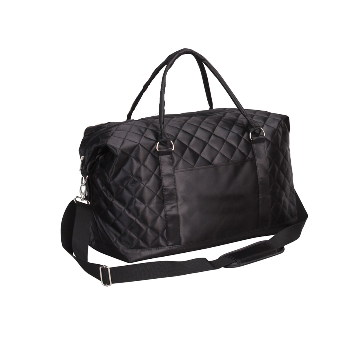 black quilted weekender bag