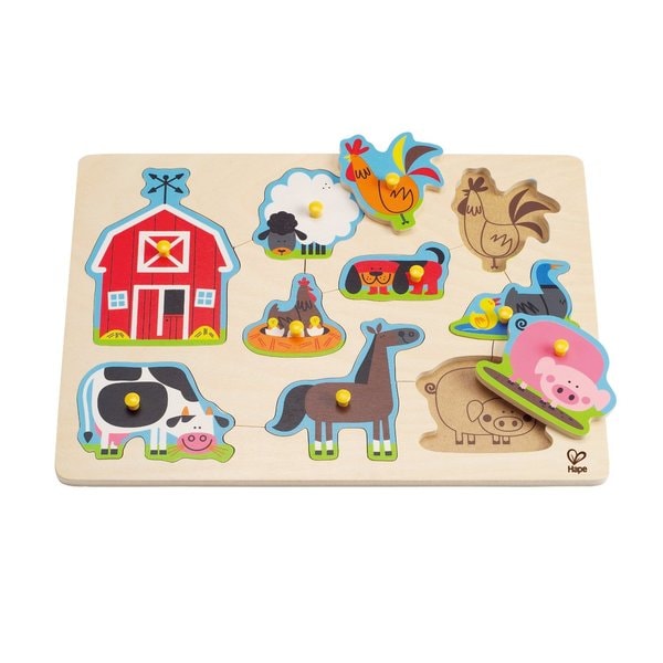 Hape Wood Farm Animals Peg Puzzle