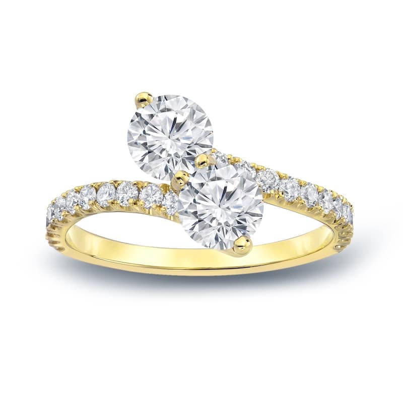 Auriya 2ct TDW Round Two Stone Diamond Engagement Ring 14k Gold (H-I, SI1-SI2) - 4 - Yellow
