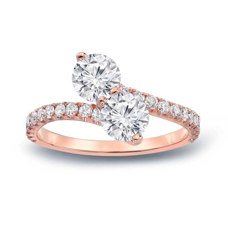 Auriya 2ct TDW Round Two Stone Diamond Engagement Ring 14k Gold (H-I, SI1-SI2) - 4 - Rose