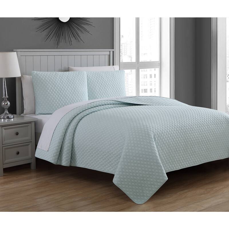 Copper Grove Verbena Diamond Stitch Cotton Quilt Set - Pale Aqua - Twin