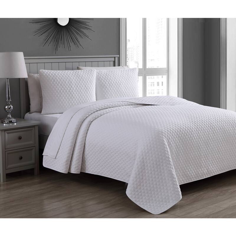 Copper Grove Verbena Diamond Stitch Cotton Quilt Set - White - Twin