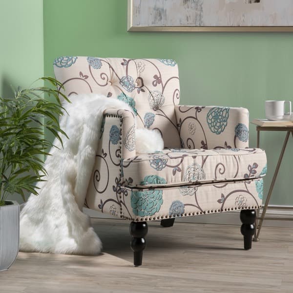 Harrison Floral Fabric Tufted Club Chair by Christopher Knight Home ...