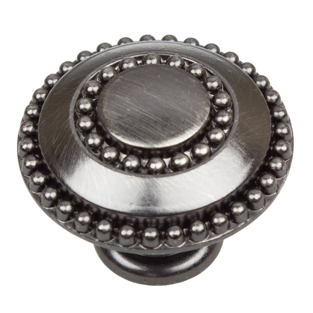 GlideRite 1.375-inch Round Double-Ring Beaded Brushed Pewter Cabinet Knobs (Pack of 10 or 25)