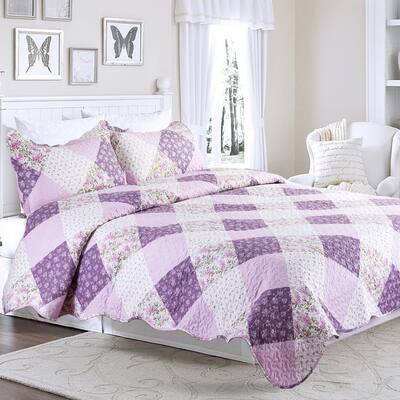 Bedsure Floral Daydream Purple and Lavender Printed Patchwork Quilt Set