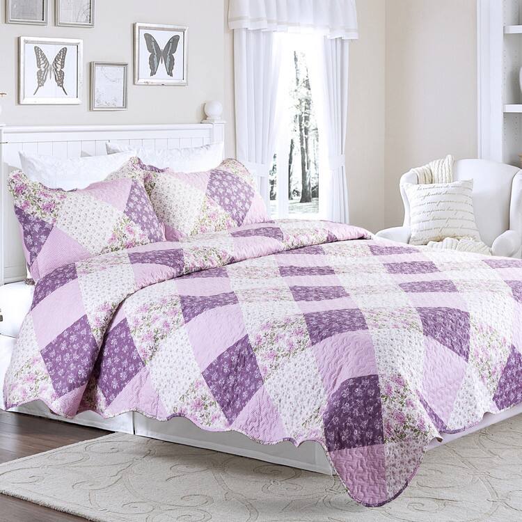Bedsure Floral Daydream Purple and Lavender Printed Patchwork Quilt Set