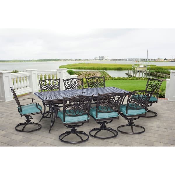 Shop Black Friday Deals On Hanover Outdoor Traditions 9 Piece Dining Set With Eight Swivel Dining Chairs And A Large 84 X 42 In Dining Table Overstock 12872918