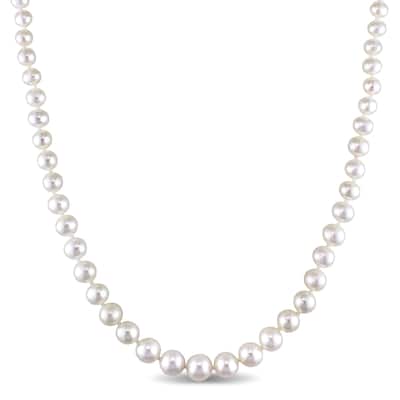 Miadora 4-8mm Freshwater Pearl Graduated Strand Necklace with 14k Yellow Gold Clasp - White