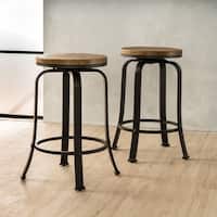 Skyla 24-inch Natural Wood Roating Counter Stool (Set of 2) by Christopher Knight Home