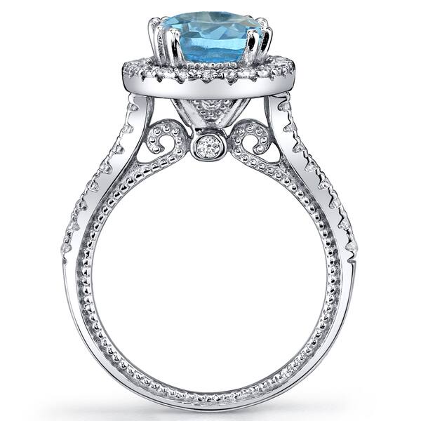 Gemstone Ring Handmade Engagement Ring Swiss Blue Topaz Cushion Cut Checkerboard Ring Sterling Silver 2.25 Carats Sizes 5 to 9