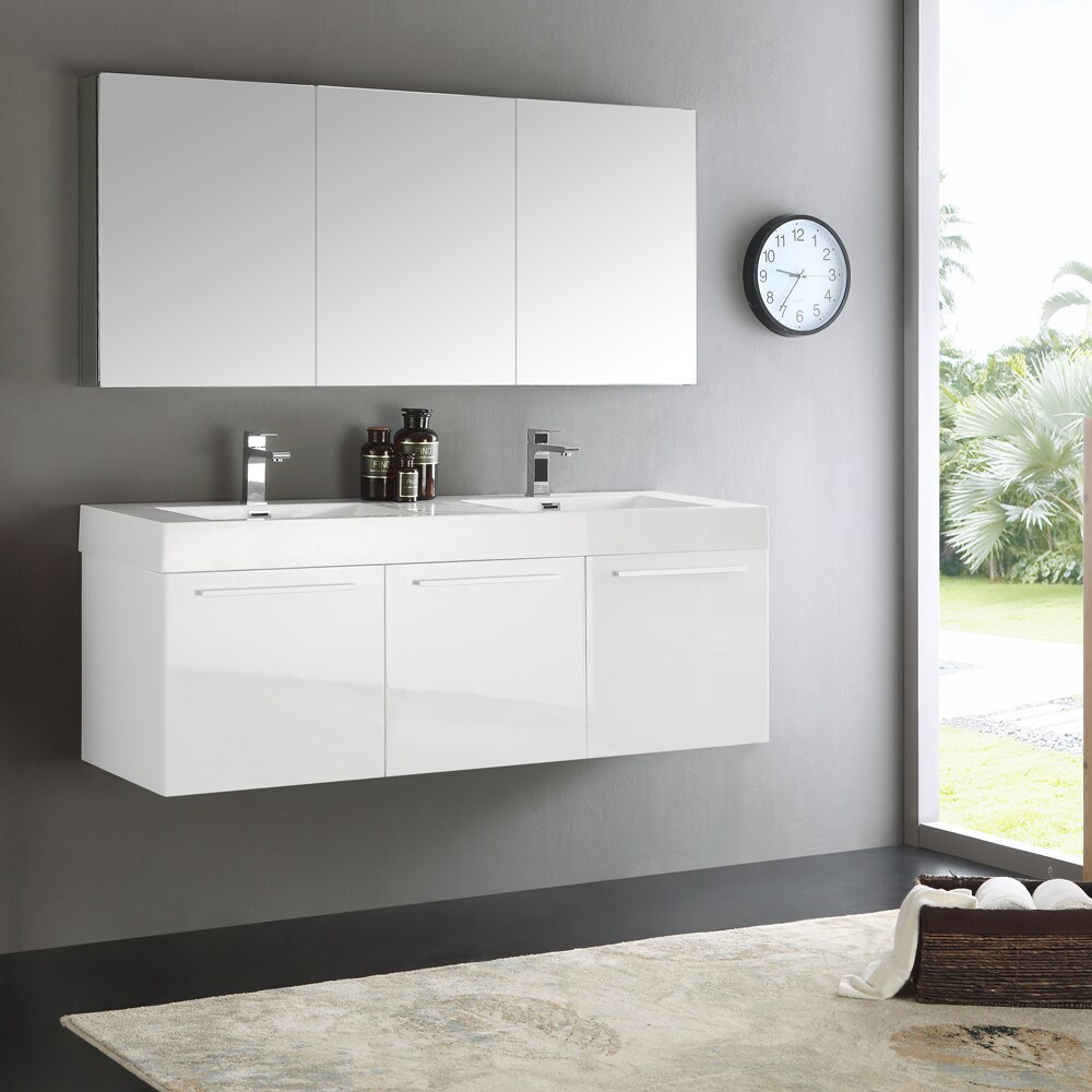 Shop Fresca Vista White 60 Inch Wall Hung Double Sink Bathroom Vanity With Medicine Cabinet Overstock 12874202