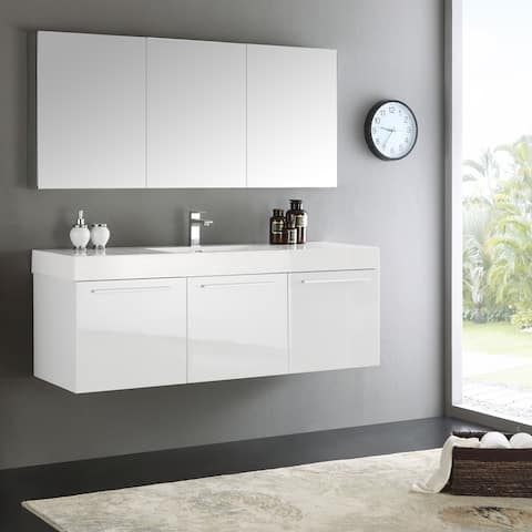Floating Bathroom Vanities Vanity Cabinets Online At Fresca Vista 60 White Wall Hung Single Sink Modern Bathroom Vanity W Medicine Cabinet
