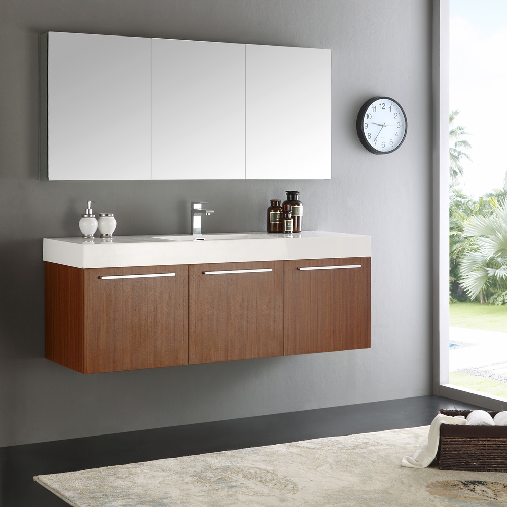 Fresca Vista Teak 60 Inch Wall Hung Single Sink Modern Bathroom Vanity With Medicine Cabinet Overstock