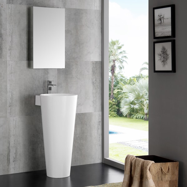 Fresca Messina White 16 Inch Modern Bathroom Vanity With Pedestal Sink And Medicine Cabinet