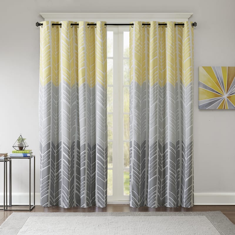 Intelligent Design Kennedy Printed Lined Total Blackout Single Window Curtain Panel - Yellow