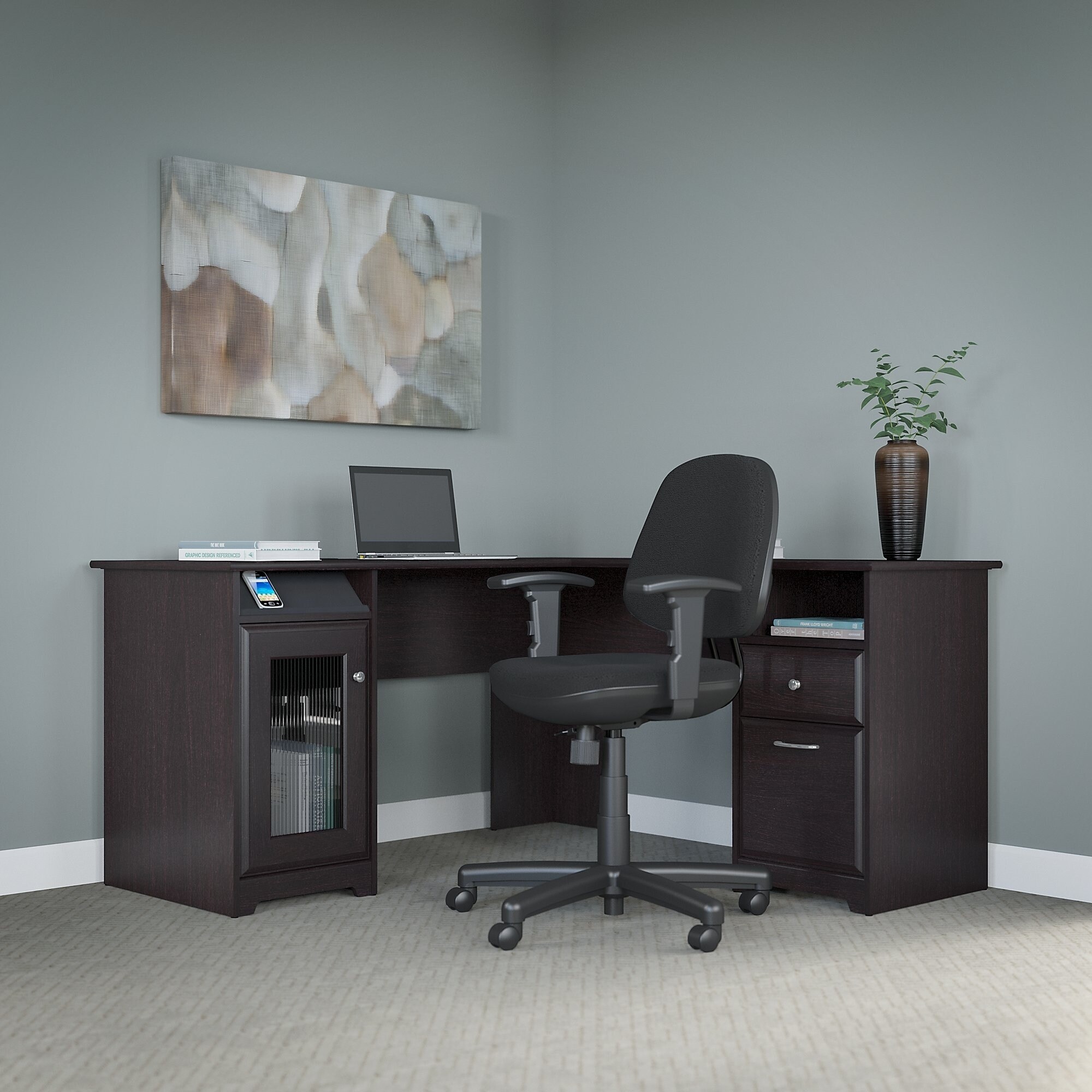 Shop Bush Furniture Cabot L Shaped Desk and Office Chair in Espresso