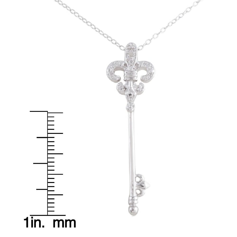 Key To Her Heart Petite Skeleton Key Pendant Necklace In Sterling Silver Cubic Zirconias Accented