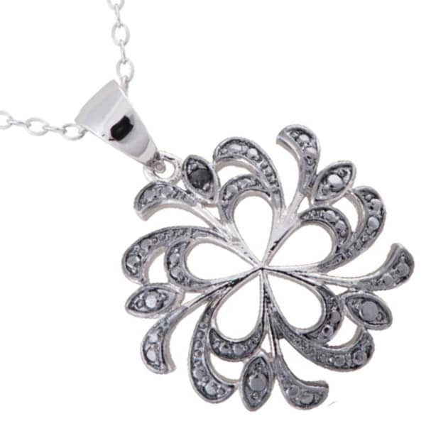 925 Sterling Silver Rhodium-plated Blue Sapphire /& Diamond Accent Flower Charm Pendant
