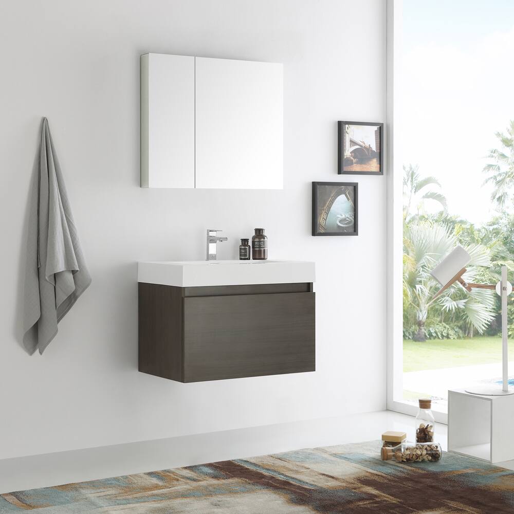 Fresca Mezzo Gray Oak 30-inch Wall Hung Modern Bathroom Vanity with Medicine Cabinet