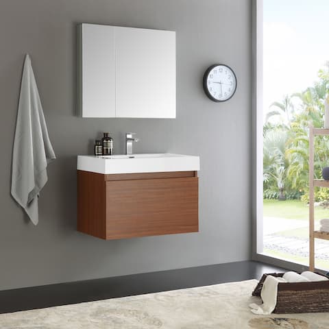 Fresca Mezzo Teak 30-inch Wall Hung Modern Bathroom Vanity with Medicine Cabinet