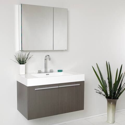 Fresca Vista Gray Oak 36-inch Modern Bathroom Vanity with Medicine Cabinet