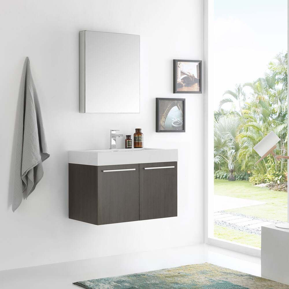Fresca Vista Grey Oak 30-inch Wall-hung Modern Bathroom Vanity with Medicine Cabinet