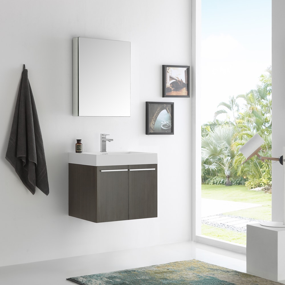 Shop Fresca Alto Grey Oak 23 Inch Wall Hung Modern Bathroom Vanity With Medicine Cabinet Overstock 12875645