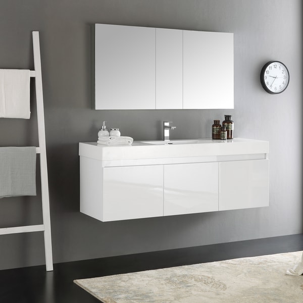 Shop Fresca Mezzo White 60-inch Wall Hung Single Sink ...