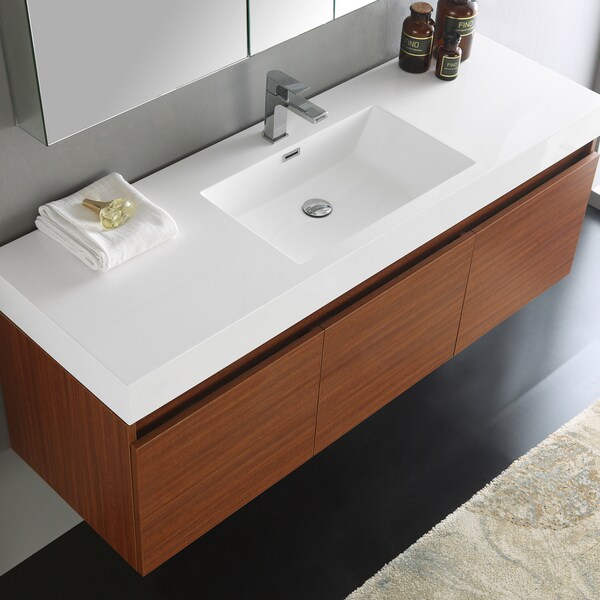 Fresca Mezzo WhiteTeak 60-inch Single-sink Bathroom Vanity with