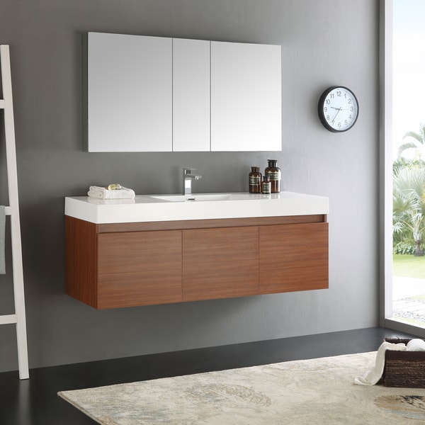 Shop Fresca Mezzo Whiteteak 60 Inch Single Sink Bathroom