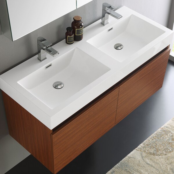 21.6 inch Wall Hung Wooden Bathroom Vanity Vessel Sink Stone Top Faucet and Drain Included Wood Grain