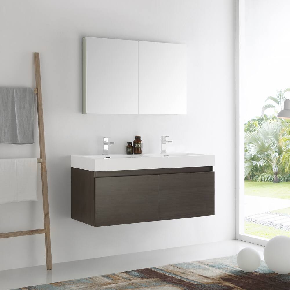 Fresca Mezzo Gray Oak 48-inch Wall Hung Double Sink Modern Bathroom Vanity with Medicine Cabinet
