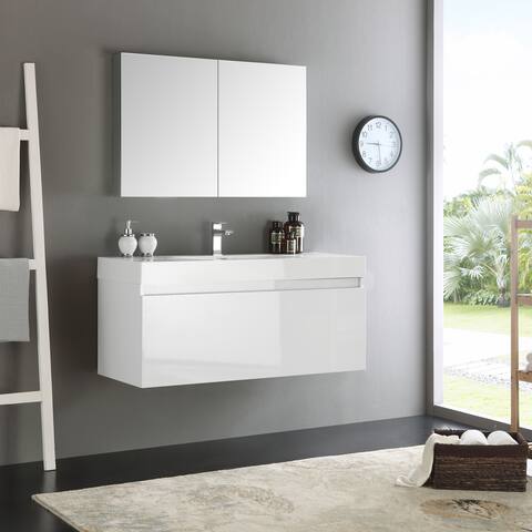 Fresca Mezzo White 48-inch Wall Hung Modern Bathroom Vanity with Medicine Cabinet