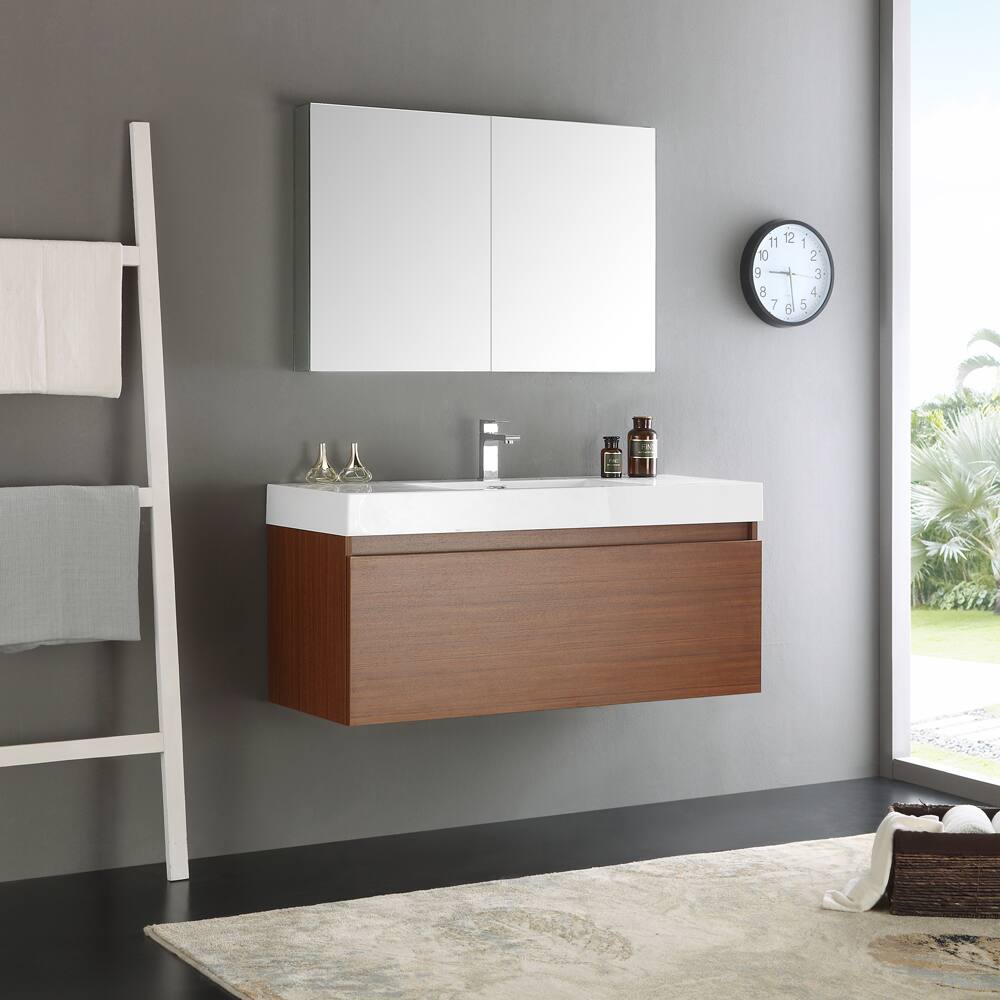 Fresca Mezzo Teak MDF/Aluminum/Glass 48-inch Wall-hung Modern Bathroom Vanity with Medicine Cabinet