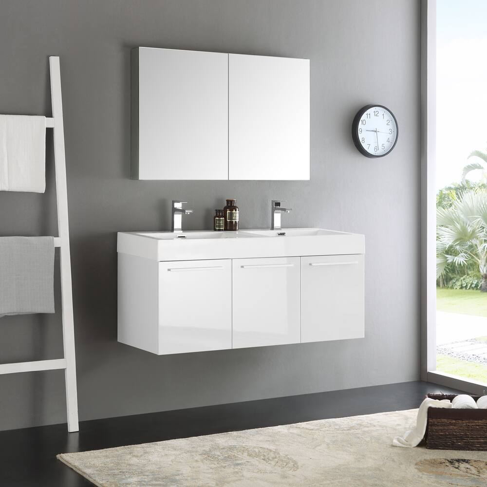 Fresca Vista White 48-inch Wall Hung Double Sink Modern Bathroom Vanity With Medicine Cabinet