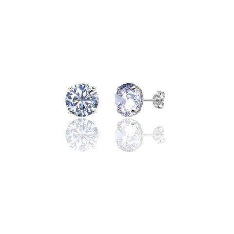 14kt Solid White Gold Round Super-bright CZ Stud Earrings