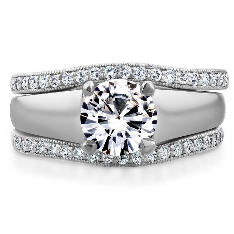 Annello by Kobelli 14k White Gold Round Cut Moissanite Solitaire and 1/3ct TDW Diamond Bands 3-Piece