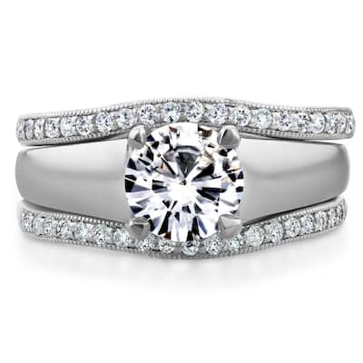 Annello by Kobelli 14k White Gold Round Cut Moissanite Solitaire and 1/3ct TDW Diamond Bands 3-Piece