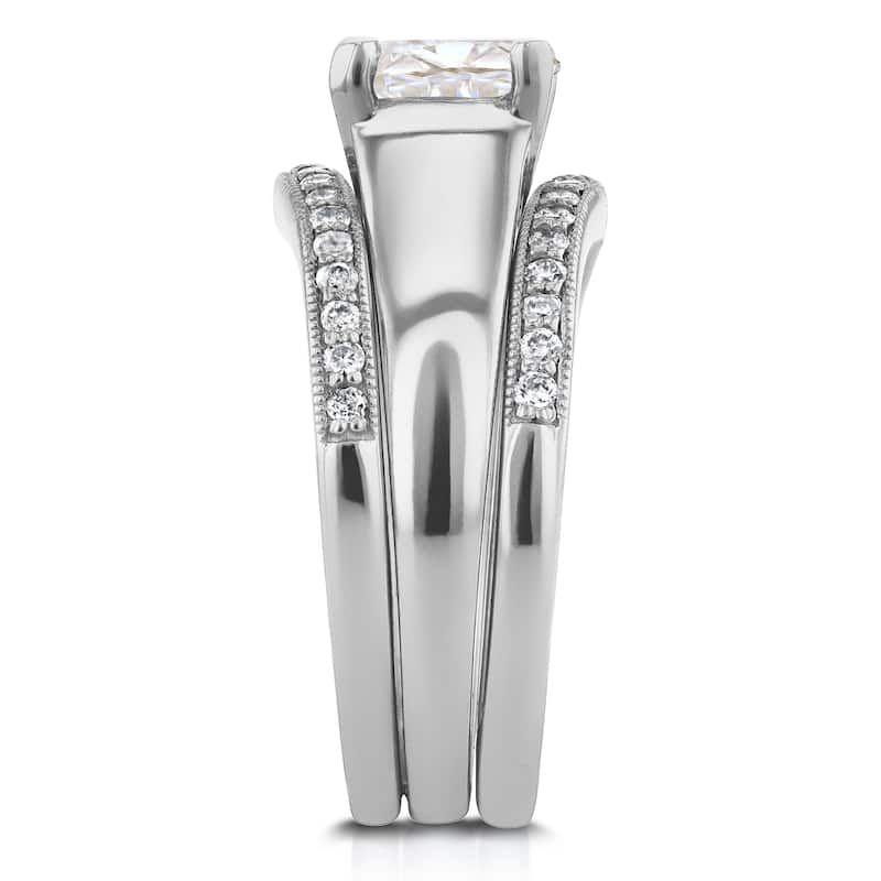 Annello by Kobelli 14k White Gold Round Cut Moissanite Solitaire and 1/3ct TDW Diamond Bands 3-Piece