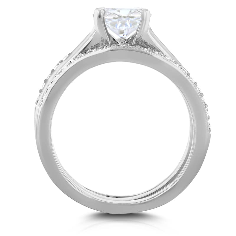 Annello by Kobelli 14k White Gold Round Cut Moissanite Solitaire and 1/3ct TDW Diamond Bands 3-Piece