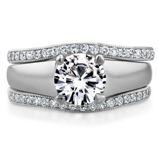 annello by kobelli 14k white gold round cut moissanite solitaire and 13ct tdw diamond - Solitaire Wedding Ring Sets annello by kobelli 14k white gold round cut moissanite solitaire and 13ct tdw diamond - Solitaire Wedding Ring Sets