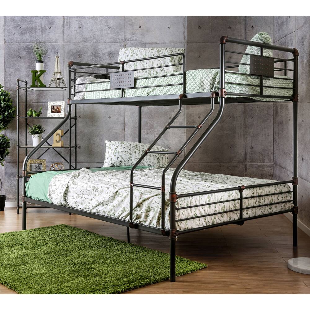 Furniture of America Herman Industrial Antique Black Twin over Queen Bunk Bed