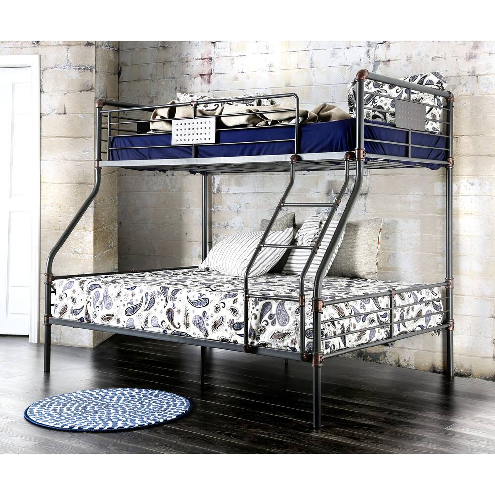 Furniture of America Herman Industrial Antique Black Twin over Full Bunk Bed